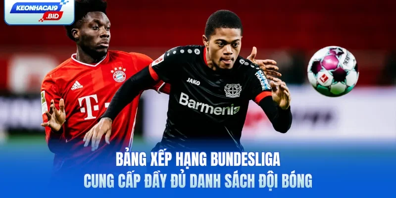 Bảng xếp hạng Bundesliga cung cấp đầy đủ danh sách đội bóng